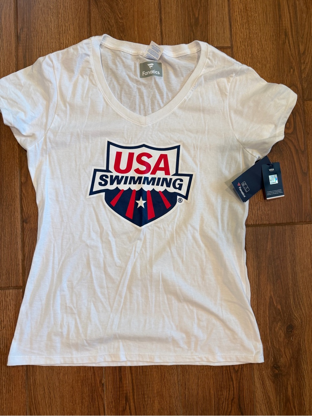 Fanatics White USA Swimming Logo V-Neck Tee